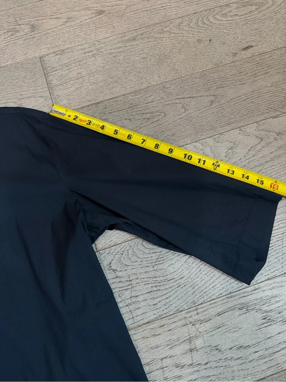 COS Navy Blue Grandad Collar Shirt Cotton Poplin Band Mandarin Collar Top Sz L - Picture 9 of 12